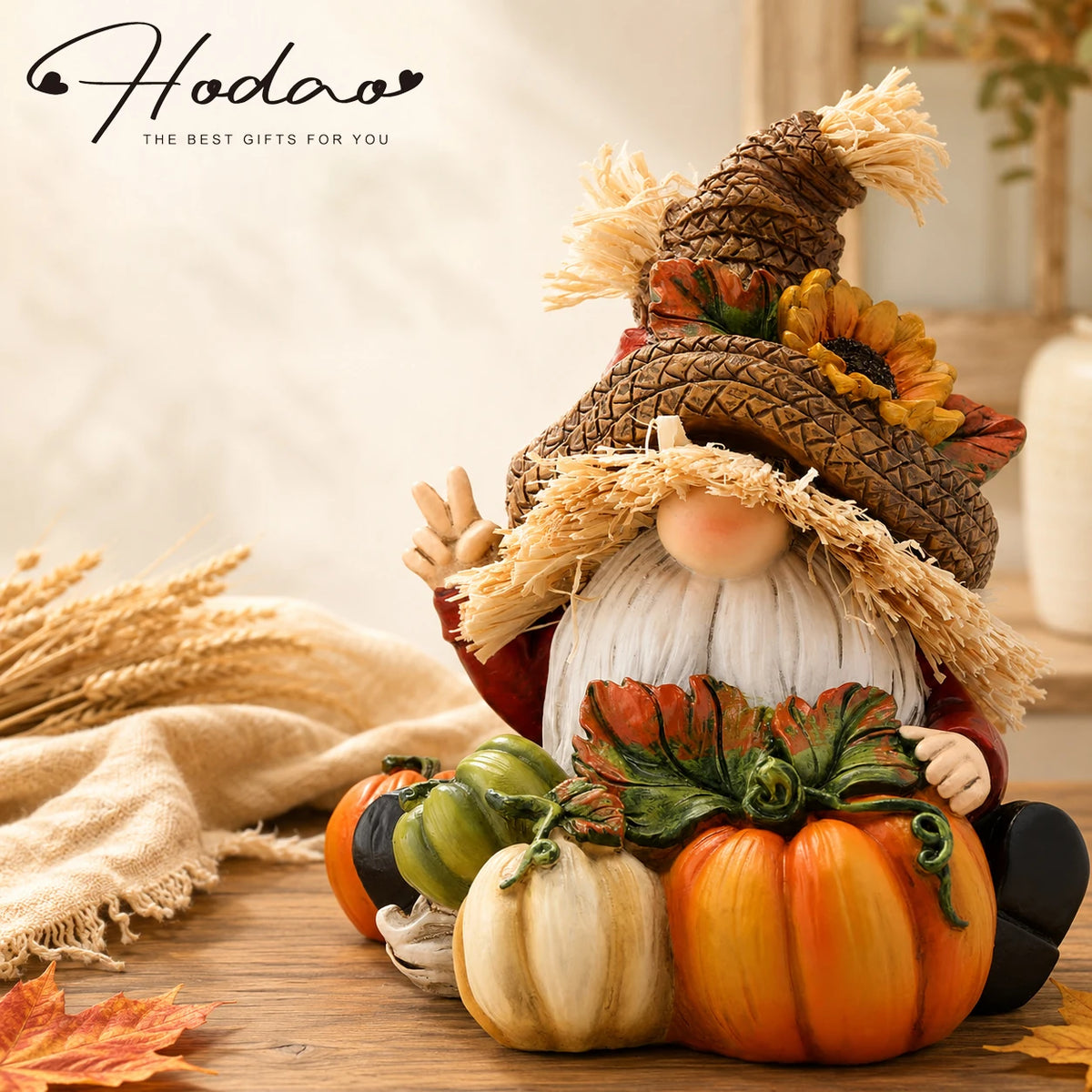 Fall Scarecrow Gnome Figurine with Pumpkin | Thanksgiving Décor