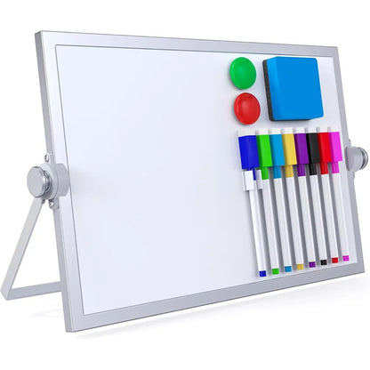 Small Magnetic Dry Erase Whiteboard with Aluminum Easel Stand | Double-Sided Mini Board