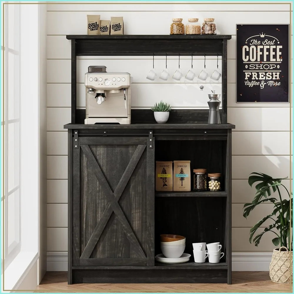 Farmhouse Coffee Bar Cabinet with Hutch