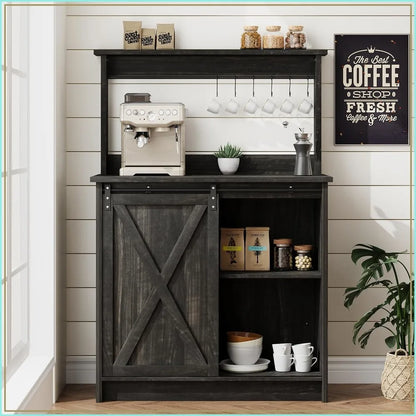 Farmhouse Coffee Bar Cabinet with Hutch