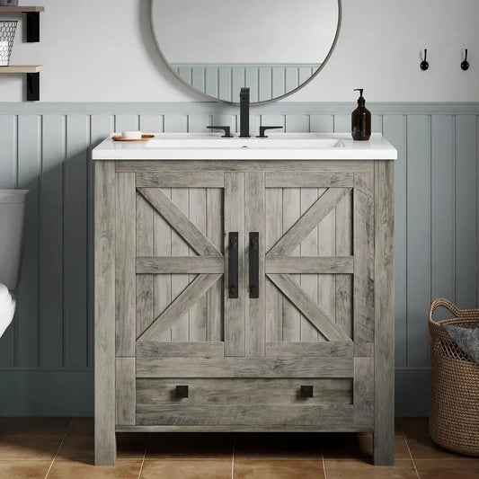 Farmhouse Style Bathroom Vanity with Sink with Large Drawer