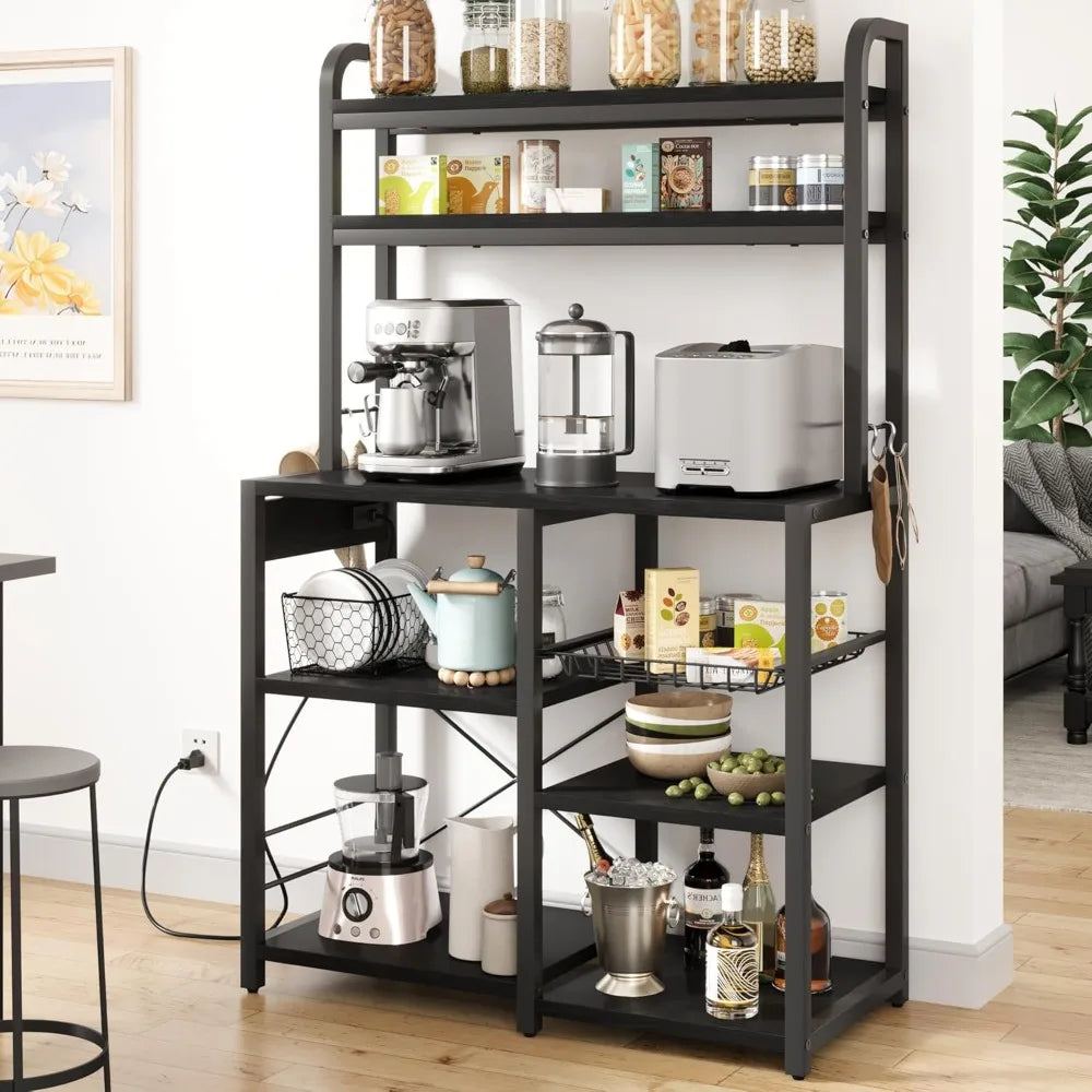 Spacious Steel Framed Bakers Rack with Power Strip