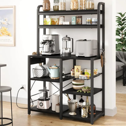 Spacious Steel Framed Bakers Rack with Power Strip