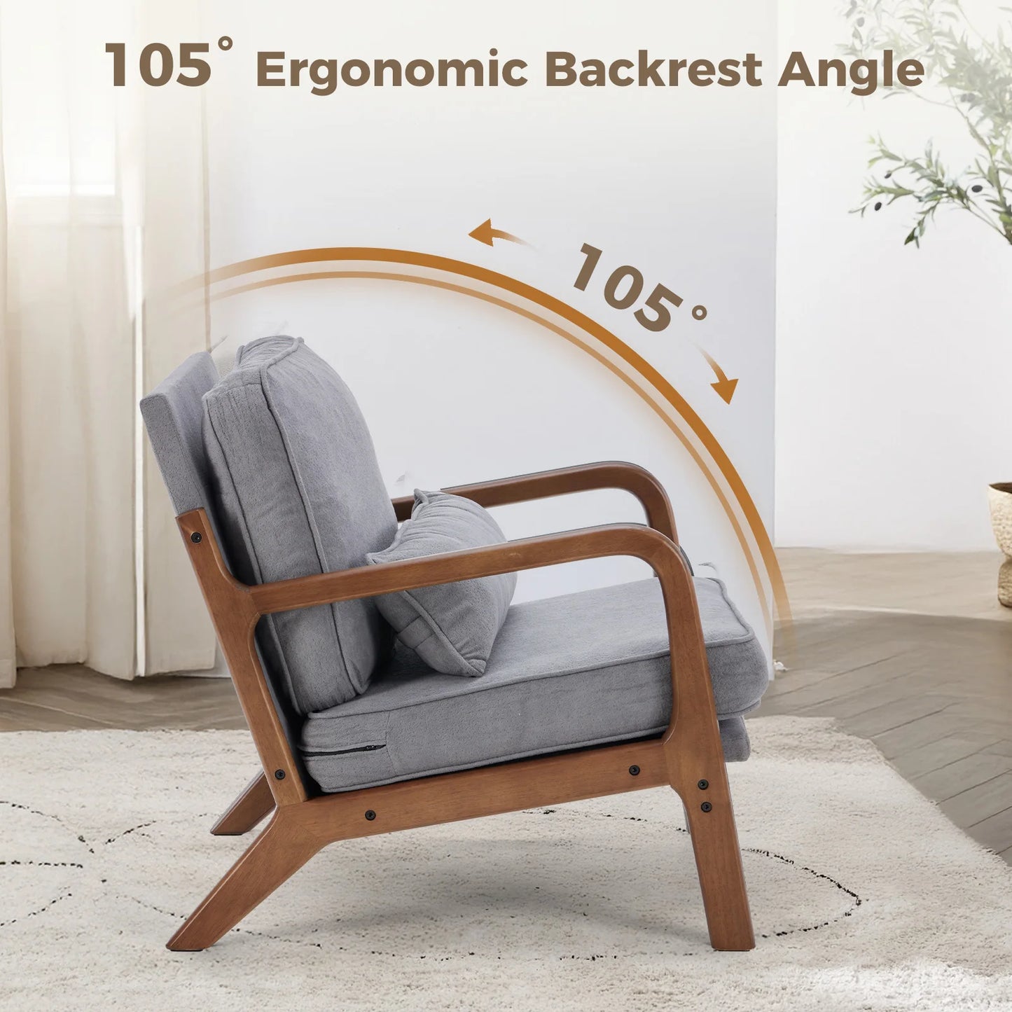 Mid Century Modern Lounge Chair with a Solid Wooden Frame