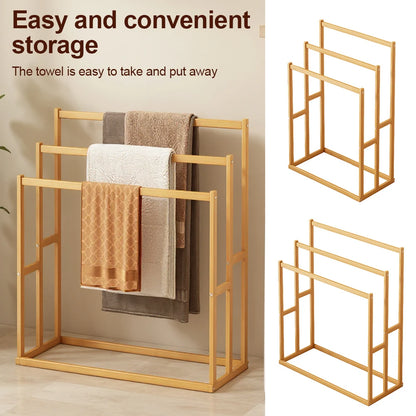 Wood Vertical Towel Rack | 3-Tier Freestanding Floor Towel Stand with Storage