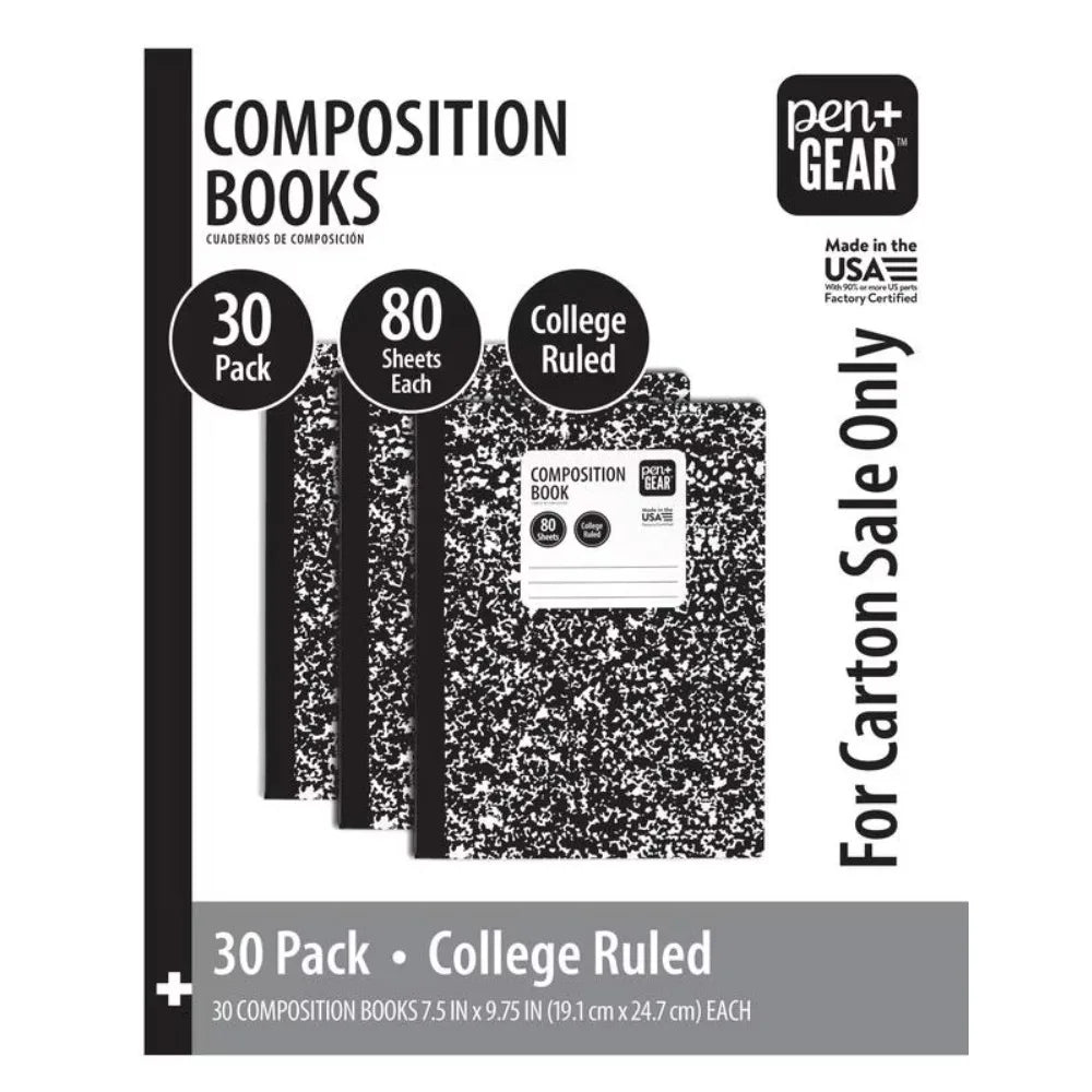 30-Pack College Ruled Composition Notebooks | 100 Sheets Each, Marble Cover
