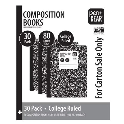 30-Pack College Ruled Composition Notebooks | 100 Sheets Each, Marble Cover