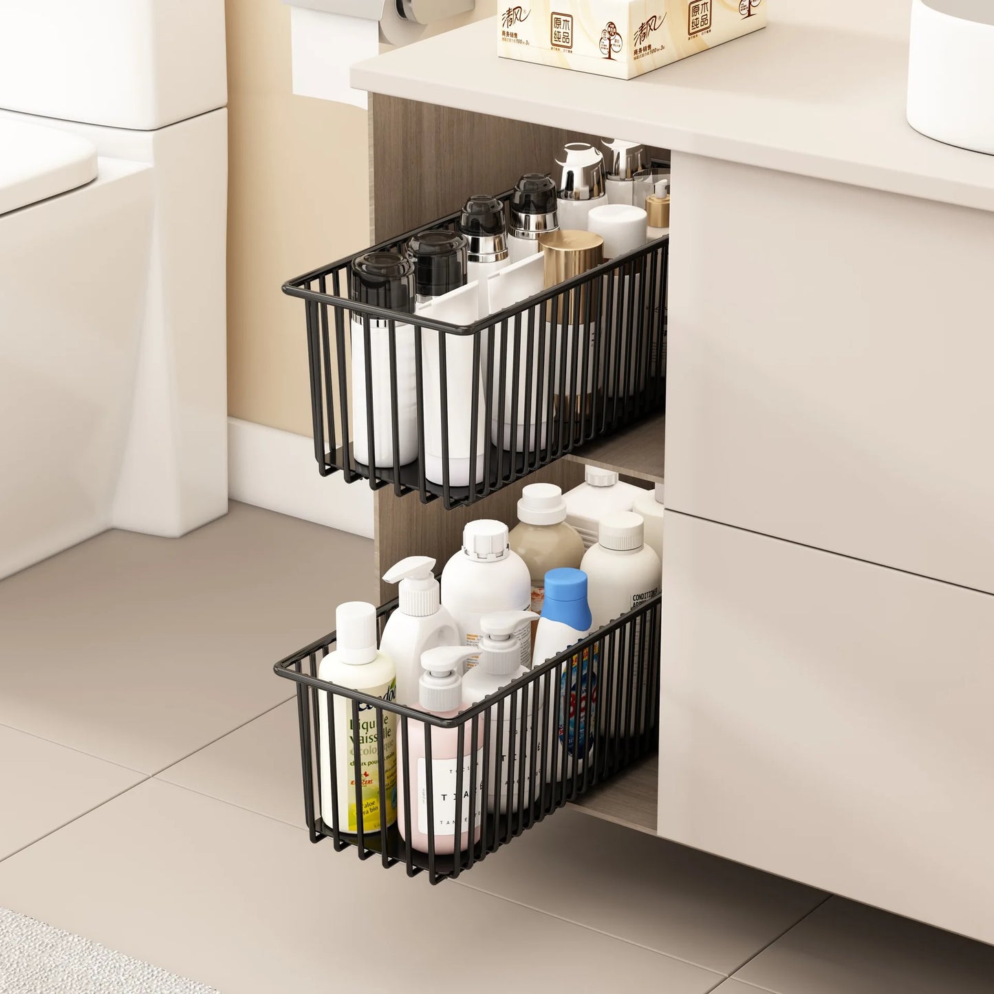 Space Saving Slide-Out Cabinet Organizers