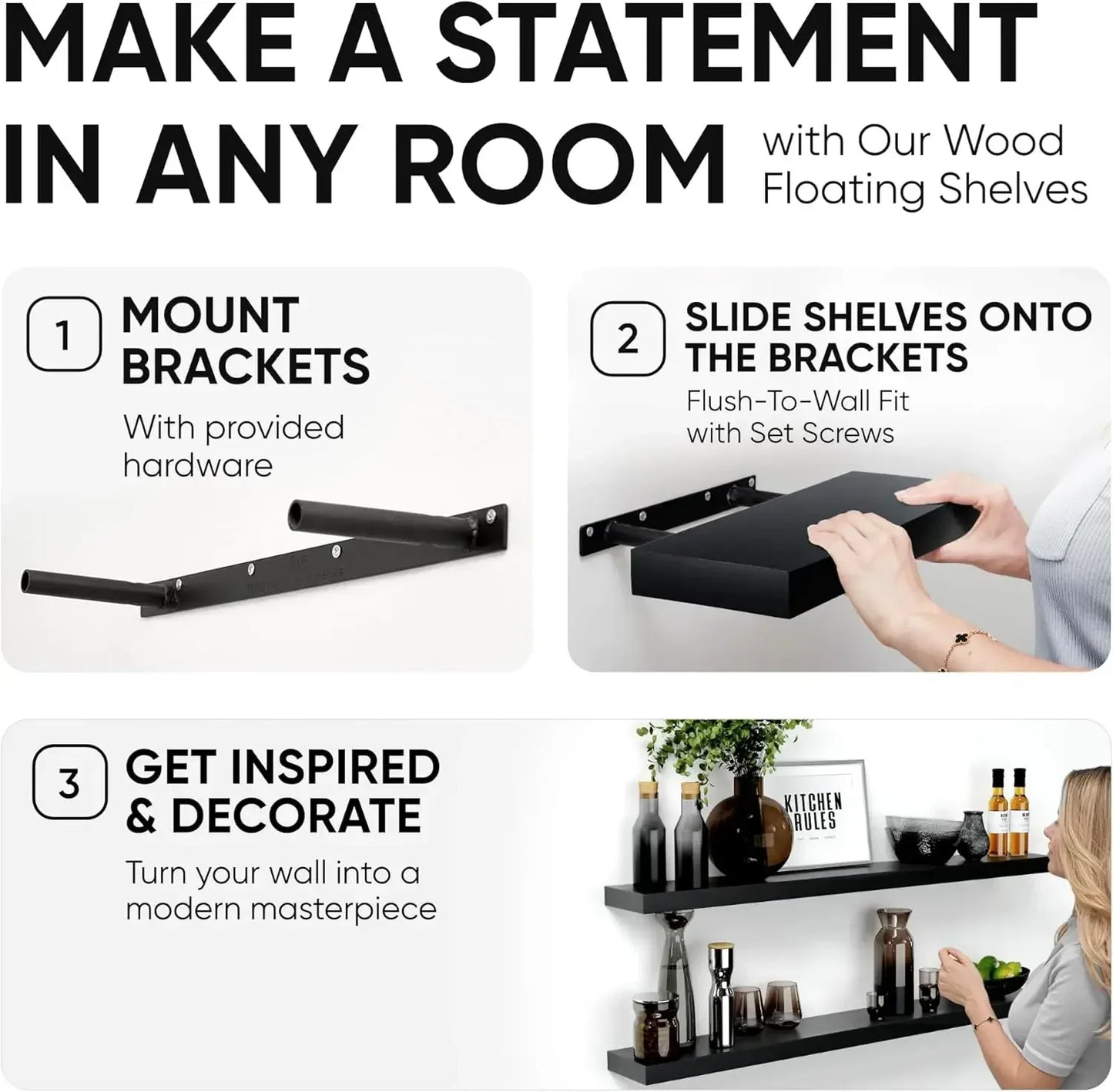 48-Inch Modern Wall Shelves with Hidden Heavy-Duty Brackets (Set of 2)