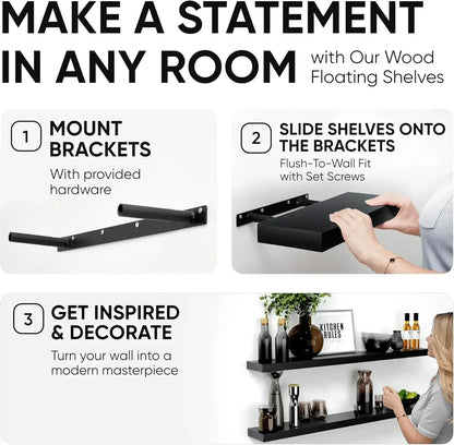 48-Inch Modern Wall Shelves with Hidden Heavy-Duty Brackets (Set of 2)