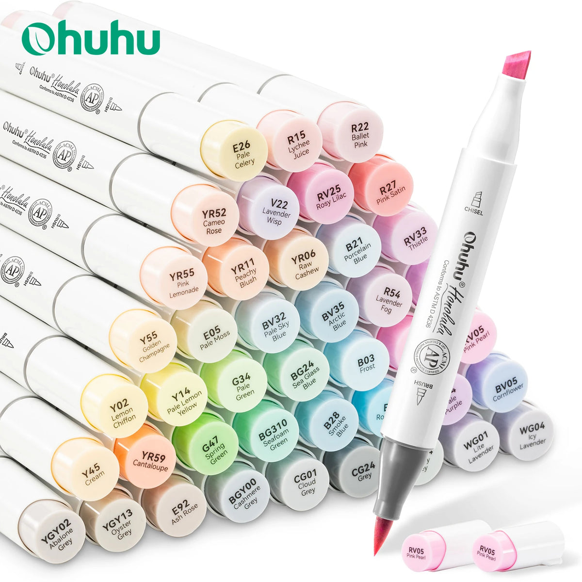 48 Pastel Markers – Dual Tip Brush & Chisel/Fine with Blender