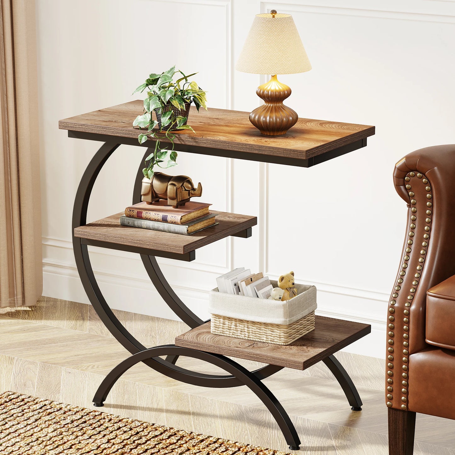 Rustic C-Shaped Side Table