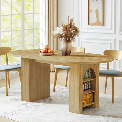 Expandable Dining Room Table with Fluted Base