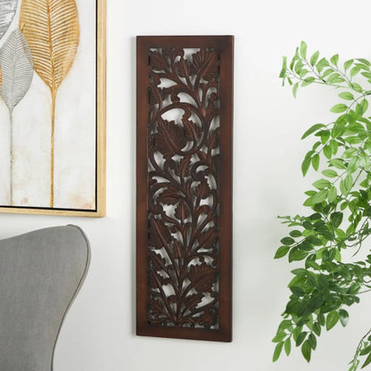 Handmade Carved Wooden Acanthus Wall Décor | 36" Brown Floral Leaf Wall Art