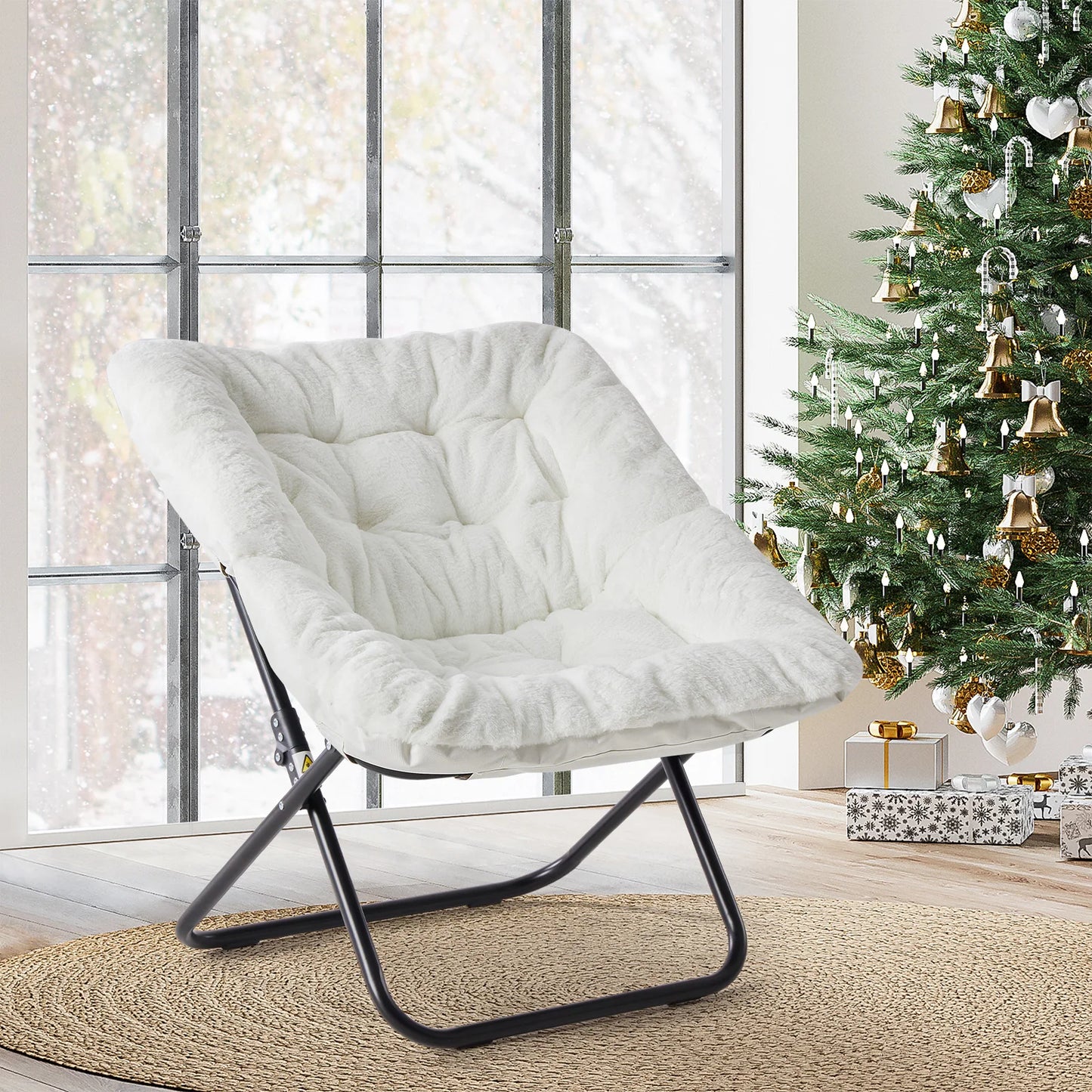 Cozy Folding Saucer Chair with Soft Faux Fur