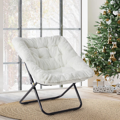 Cozy Folding Saucer Chair with Soft Faux Fur