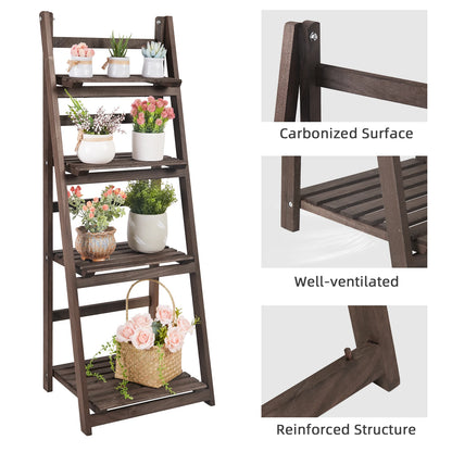 Folding 4-Tier Wooden Ladder Display Shelf