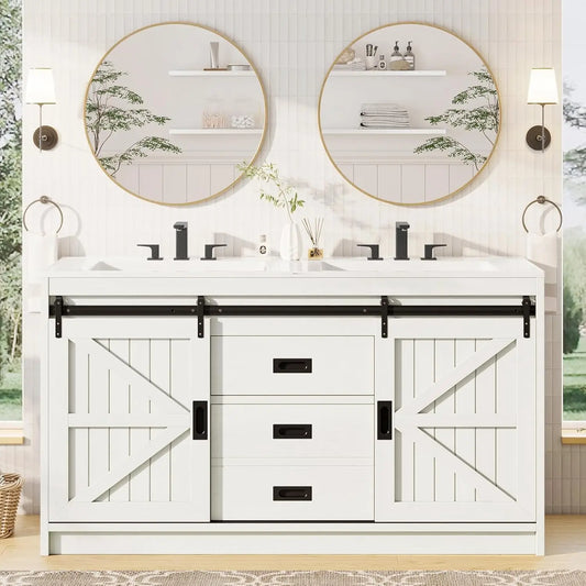 Double Bathroom Vanity Sink Combo with Sliding Barn Doors