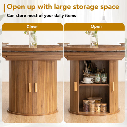 Extendable Round Dining Room Table with Storage
