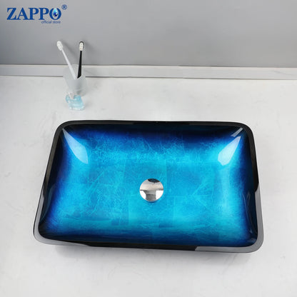 Tempered Glass Vessel Sink with Waterfall Black Faucet