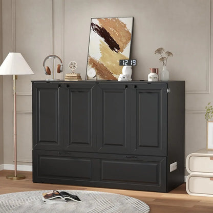 Full-Size Murphy Bed, Cabinet with Storage Plus USB Charging