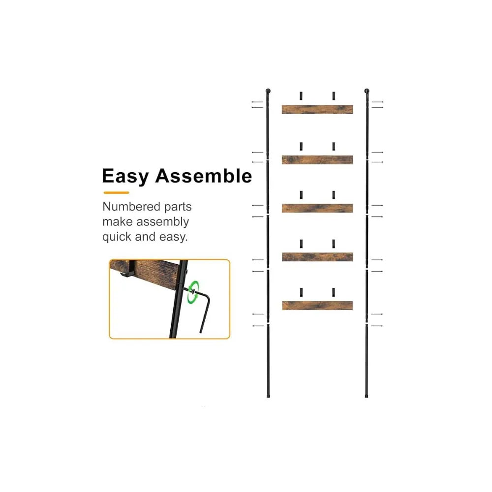 5-Tier Farmhouse Blanket Ladder with 10 Hooks | Leaning Towel & Blanket Rack
