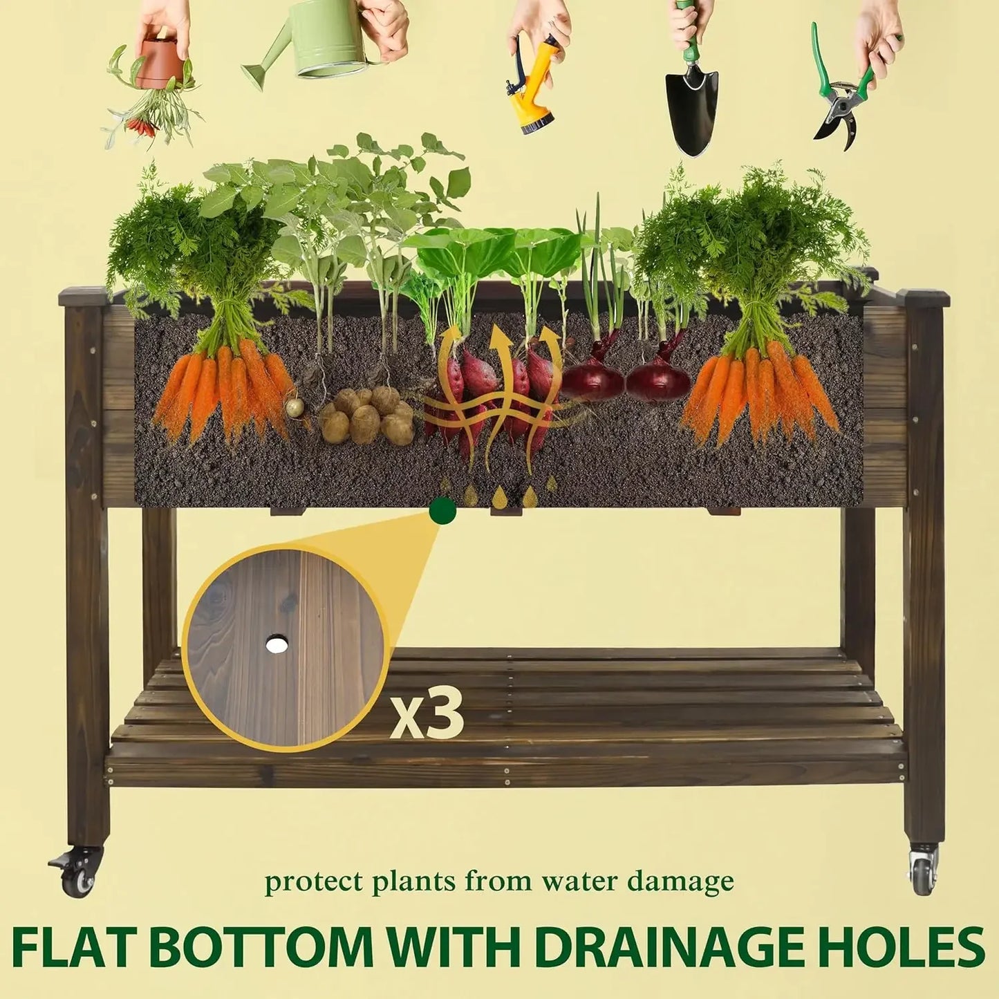 Elevated Cedar Garden Bed with Wheels