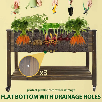 Elevated Cedar Garden Bed with Wheels