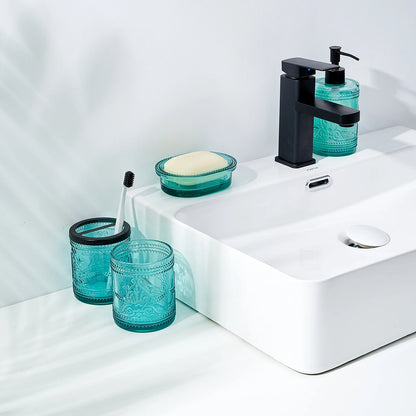 4-Piece Pressed Glass Bathroom Accessory Set | Soap Dispenser, Tumbler & Soap Dish