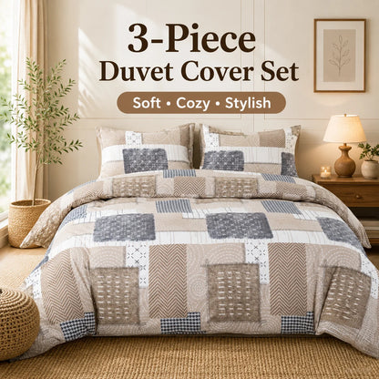 Boho Patchwork Duvet Cover Set | Soft Farmhouse Geometric Bedding