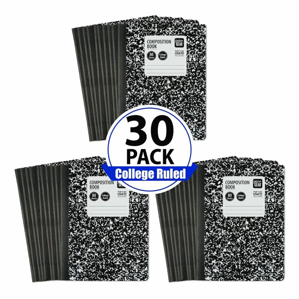30-Pack College Ruled Composition Notebooks | 100 Sheets Each, Marble Cover