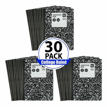 30-Pack College Ruled Composition Notebooks | 100 Sheets Each, Marble Cover