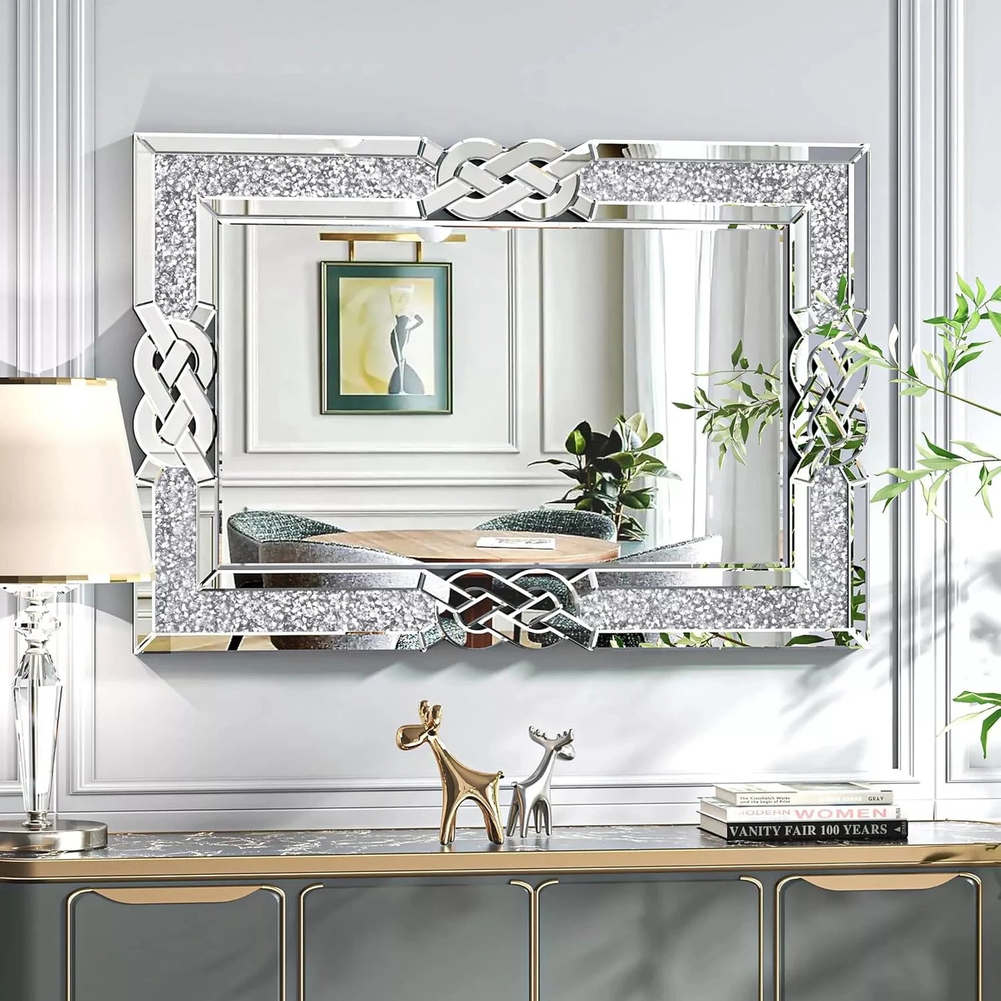 Decorative Silver & Crystal Frame Wall Mirror