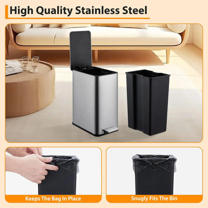 Stainless Steel Soft Close Trash Can with Pedal
