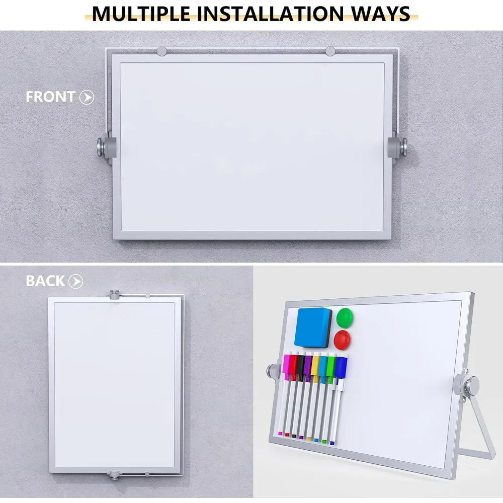 Small Magnetic Dry Erase Whiteboard with Aluminum Easel Stand | Double-Sided Mini Board