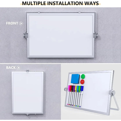 Small Magnetic Dry Erase Whiteboard with Aluminum Easel Stand | Double-Sided Mini Board