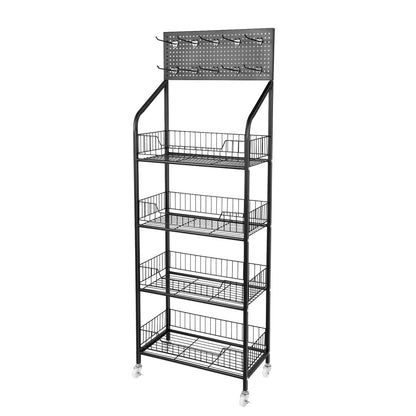 4-Tier Metal Display Rack with Wheels | Mobile Storage Shelf