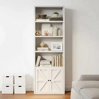 Elegant 6-Tier Bookshelf with Storage Cabinet