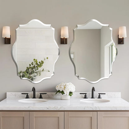 Scalloped Frameless Wall Mirror with Beveled Edge | Modern Irregular Vanity Mirror