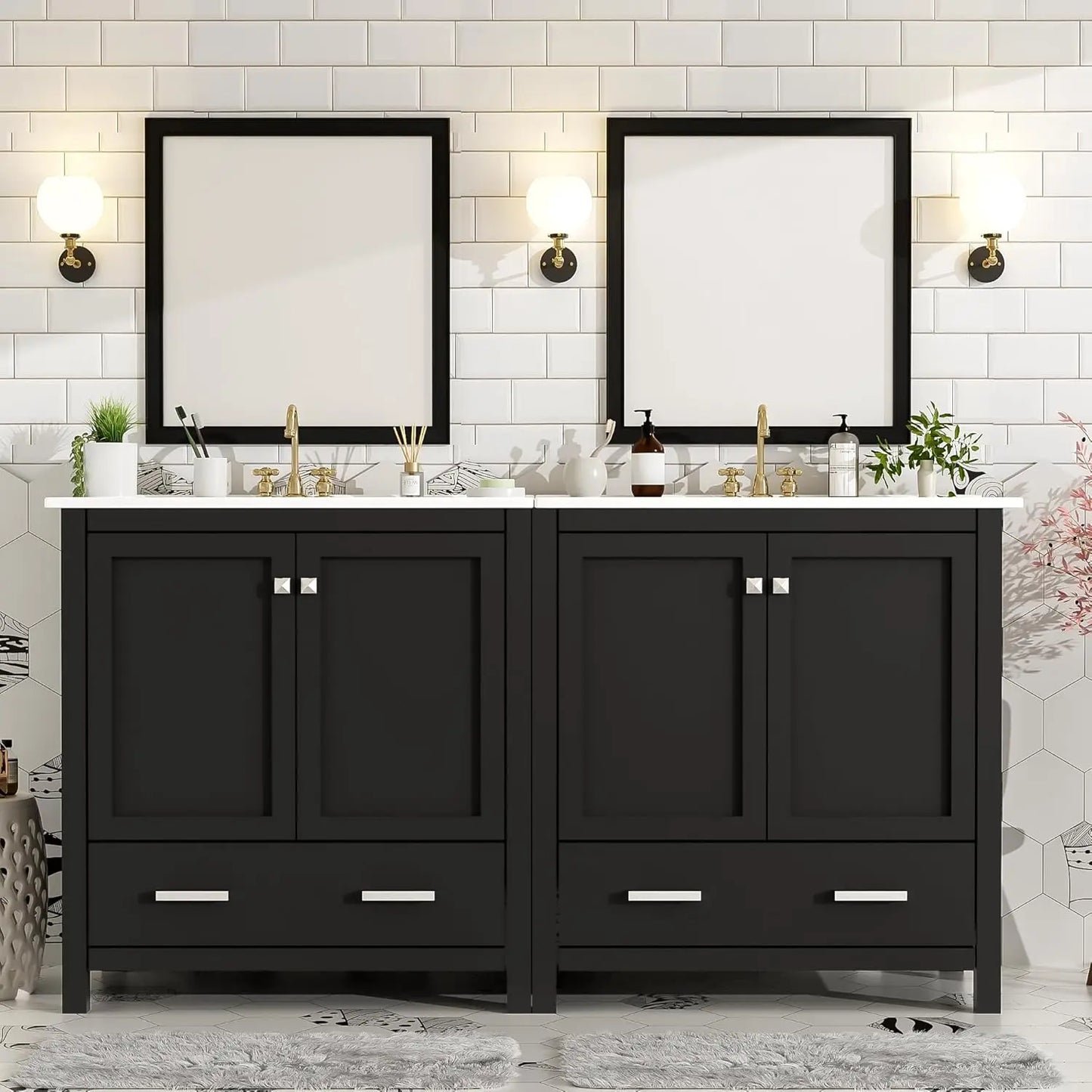 Solid Wood Dual Basin Bathroom Vanity