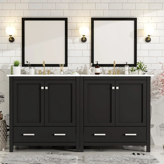 Solid Wood Dual Basin Bathroom Vanity