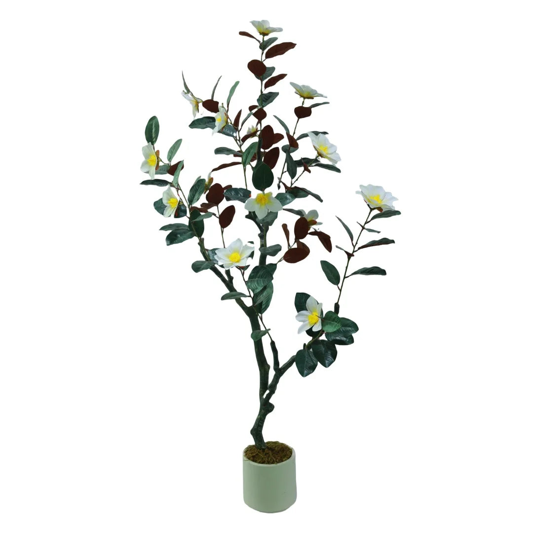 Artificial Magnolia Tree in Pot | Realistic Faux Flowering Plant for Home Décor