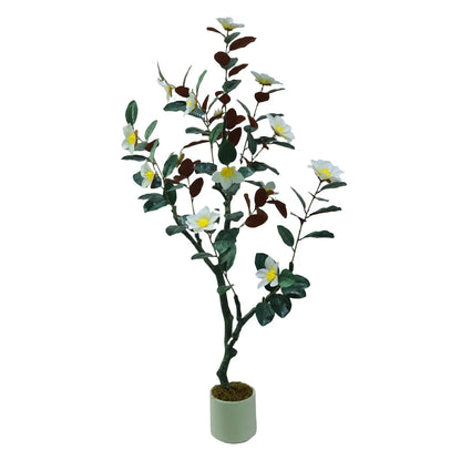 Artificial Magnolia Tree in Pot | Realistic Faux Flowering Plant for Home Décor