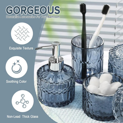 Blue Glass Bathroom Accessory Set