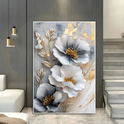 Modern Luxury 3D Floral Canvas Wall Art | Framed Botanical Painting