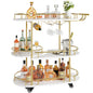 Luxury Bar Cart with Marble Shelves, Wine Rack & Glass Holder