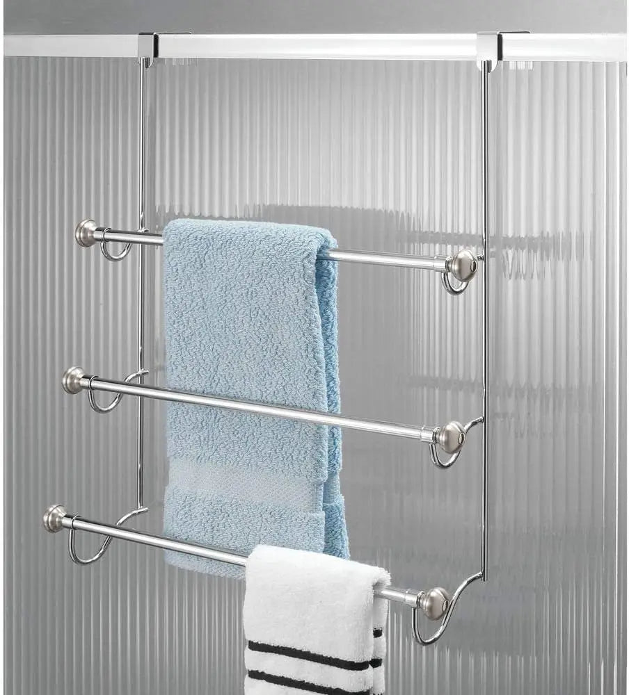 Over-the-Door Towel Rack | 3-Bar Bathroom Organizer in Brushed Nickel