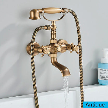 Unique Dual-Handled Retro Bathtub Faucet with Handheld Shower Wand