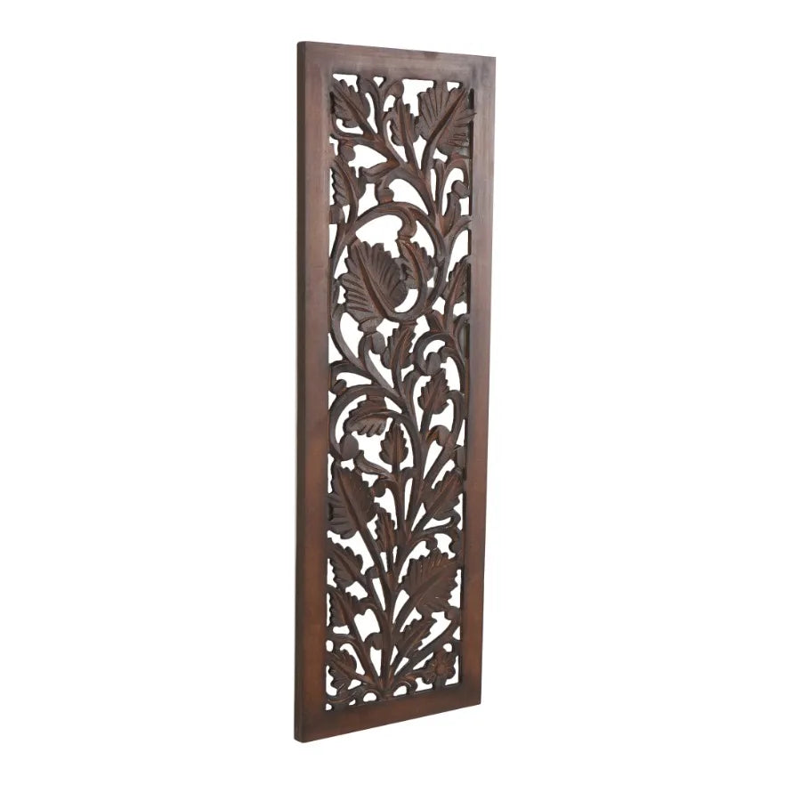 Handmade Carved Wooden Acanthus Wall Décor | 36" Brown Floral Leaf Wall Art
