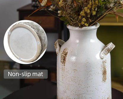 Distressed White Ceramic Vase, Rustic Farmhouse Decor